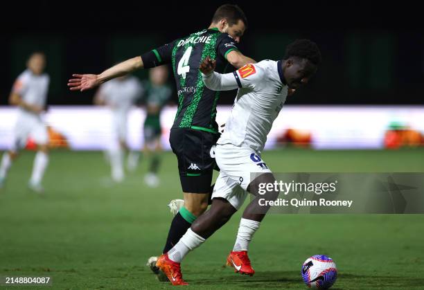 Nestory Irankunda of Adelaide United controls the ball during the A-League Men round 13 match between Western United and Adelaide United at Regional...