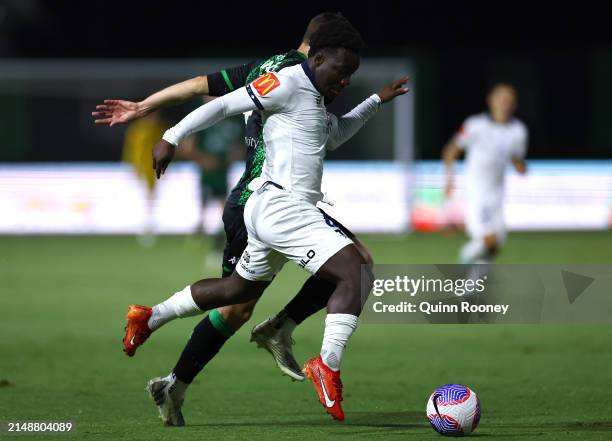 Nestory Irankunda of Adelaide United controls the ball during the A-League Men round 13 match between Western United and Adelaide United at Regional...