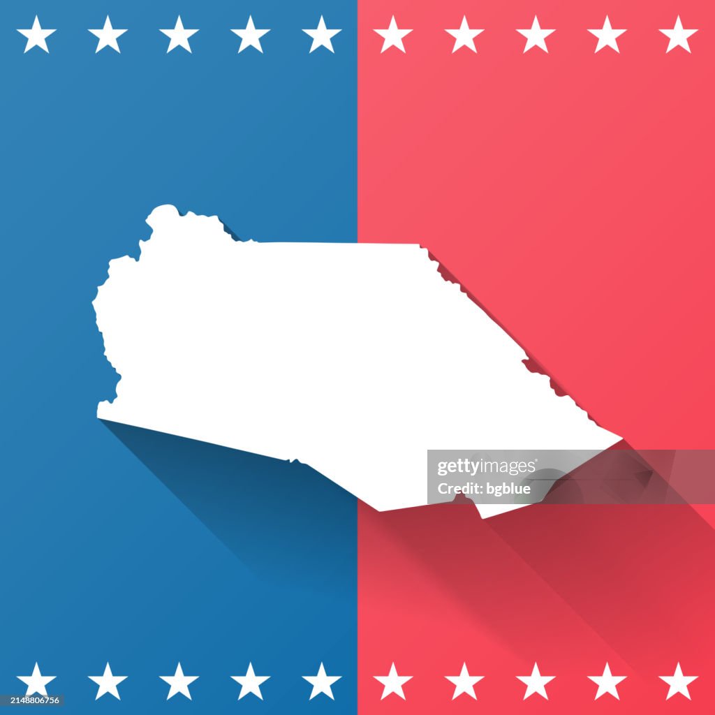Marion County, West Virginia. Map on blue and red background
