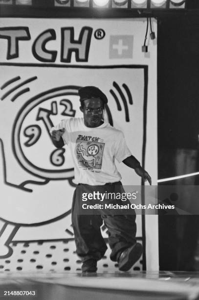 Jamaican dancer and rapper Bushwick Bill performing at the Swatch World Breakdance Championship, held at the Roxy in New York City, US, 20th...