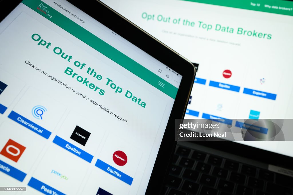 In this photo illustration, the logos of the top ten data broker ...