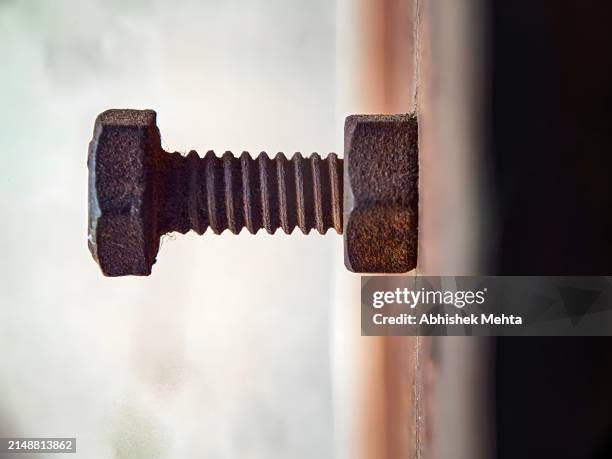 rusted bolt and nut - schraubenmutter stock-fotos und bilder