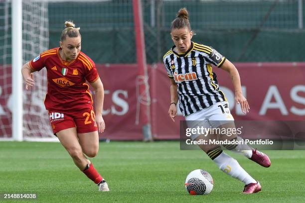 The Juventus footballer Lisa Boattin and the Roma footballer Giada Greggi during the Serie A womens match Roma v Juventus at the Stadio Tre Fontane....