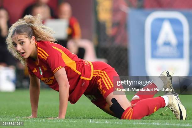 The Roma footballer Alayah Pilgrim during the Serie A womens match Roma v Juventus at the Stadio Tre Fontane. Rome , April 15th, 2024