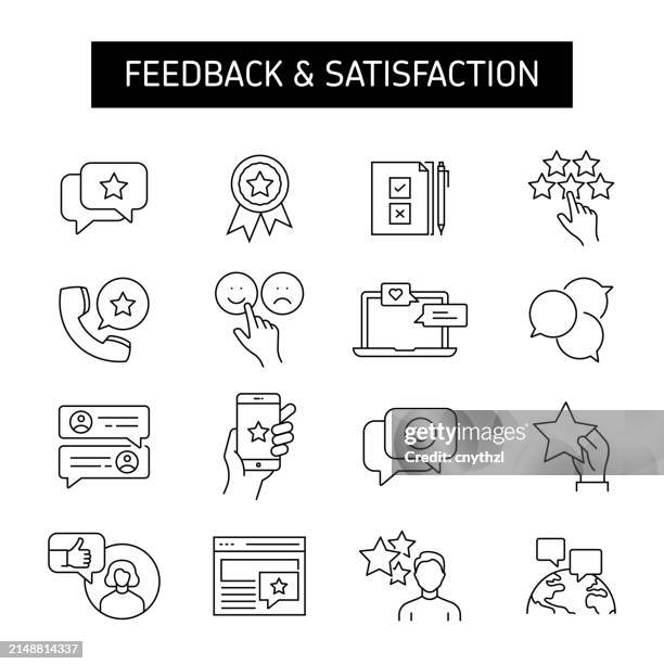 feedback and satisfaction line icon set. customer, rating, quality, experience. - perfect score icon stock illustrations