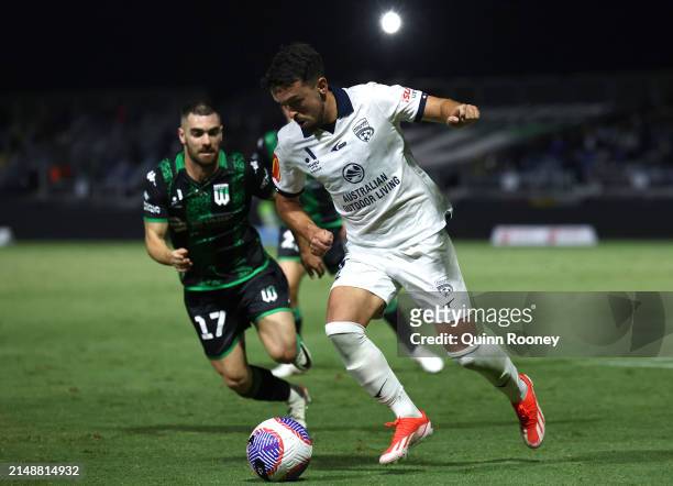 Zach Clough of Adelaide United controls the ball during the A-League Men round 13 match between Western United and Adelaide United at Regional...