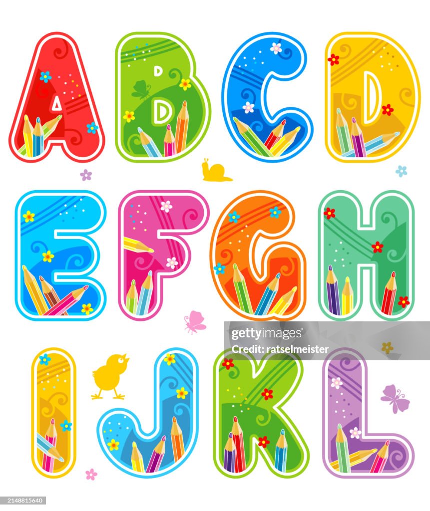 Decroative Lettering Decorated Alphabet Letters Set With Design Elements High-Res Vector ...