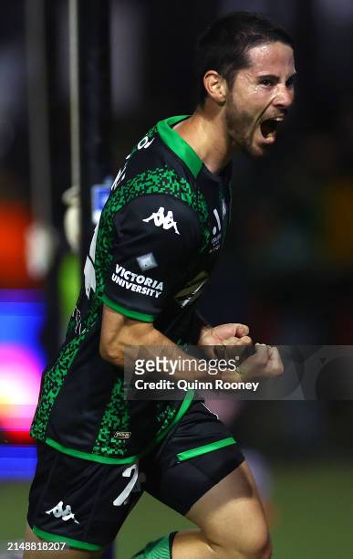Connor O'Toole of Western United celebrates scoring a goal during the A-League Men round 13 match between Western United and Adelaide United at...