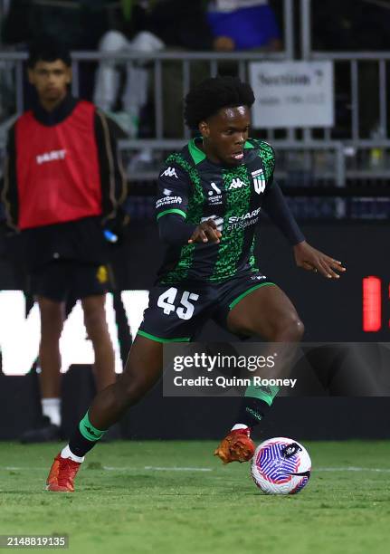 Abel Walatee of Western United controls the ball during the A-League Men round 13 match between Western United and Adelaide United at Regional...