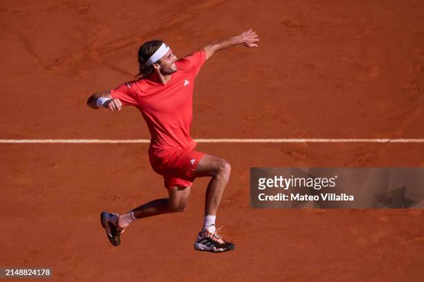 Stefanos Tsitsipas of Greece celebrates winning match point against Casper Ruud of Norway in the singles final match during day eight of the Rolex...