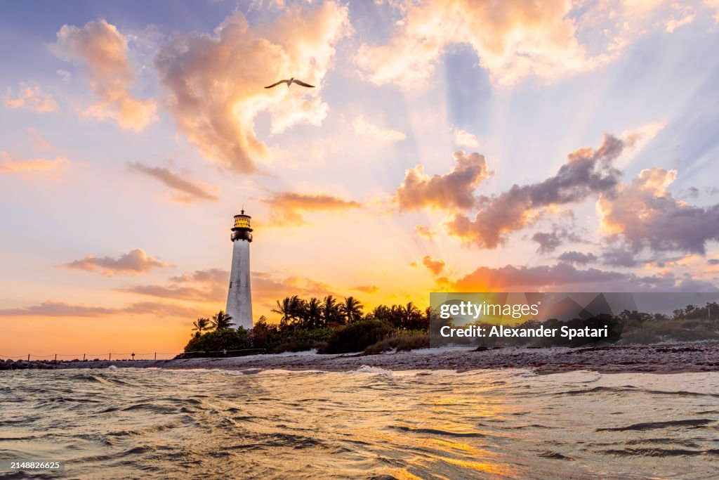 Lighthouse at Bill Baggs Cape Florida State Park at sunset, Florida, USA