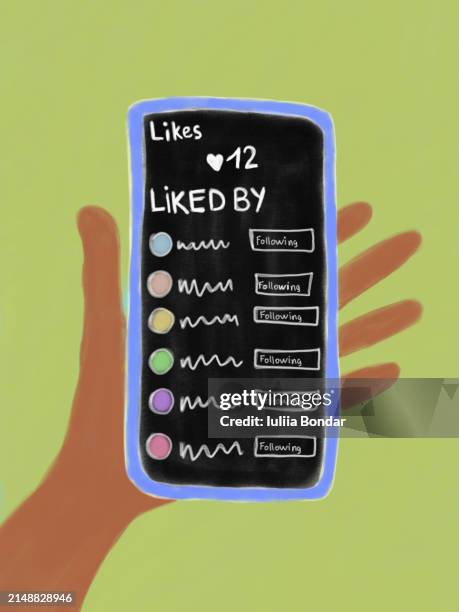 hand checking social media likes on a phone - text vector stock pictures, royalty-free photos & images