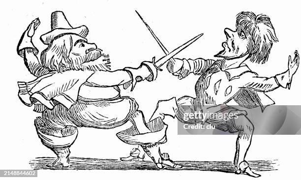 two men fighting with swords - new amsterdam stock illustrations