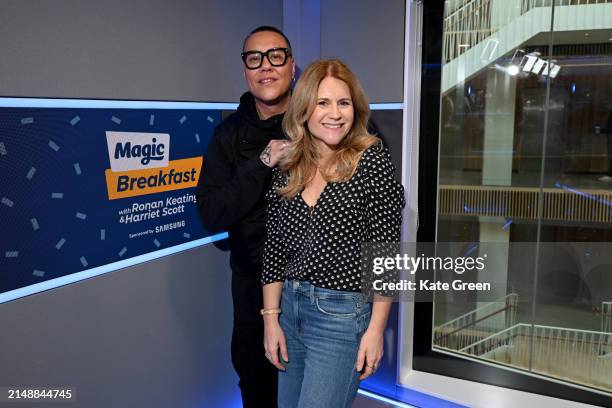 Gok Wan and Harriet Scott pose for a photograph during his visit to Bauer Media at The Lantern on April 16, 2024 in London, England.