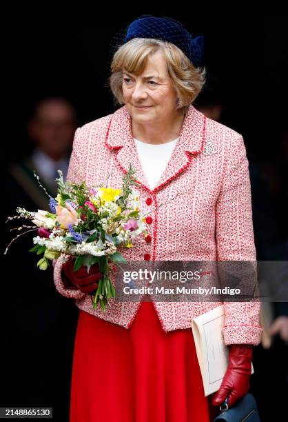 Fiona Shelburne, Marchioness of Lansdowne attends the Royal Maundy Service at Worcester Cathedral on March 28, 2024 in Worcester, England. Maundy...