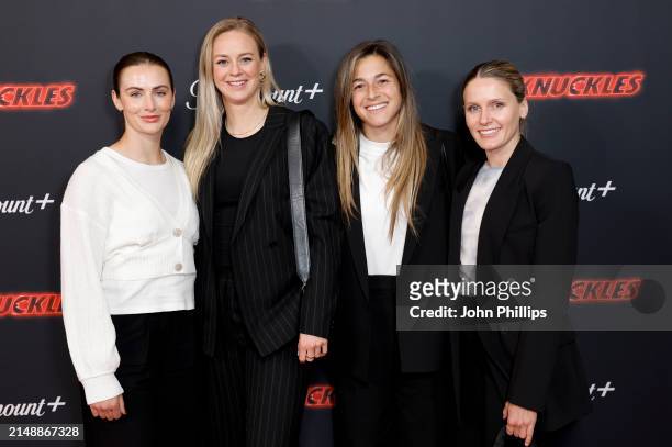 Emily Fox, Amanda Ilestedt, Sabrina D’Angelo and Cloé Lacasse attend the "Knuckles" Global Premiere at the Odeon Luxe West End on April 16, 2024 in...
