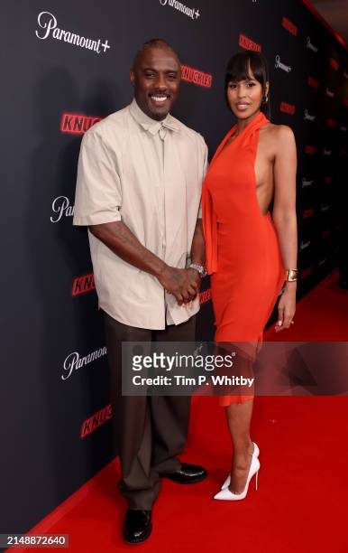 Idris Elba and Sabrina Dhowre Elba attends the global premiere of Paramount+ series "Knuckles" on April 16, 2024 in London, England. Knuckles will be...
