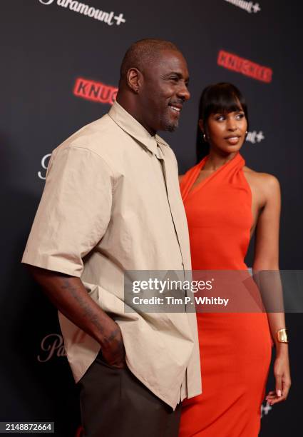 Idris Elba and Sabrina Dhowre Elba attends the global premiere of Paramount+ series "Knuckles" on April 16, 2024 in London, England. Knuckles will be...