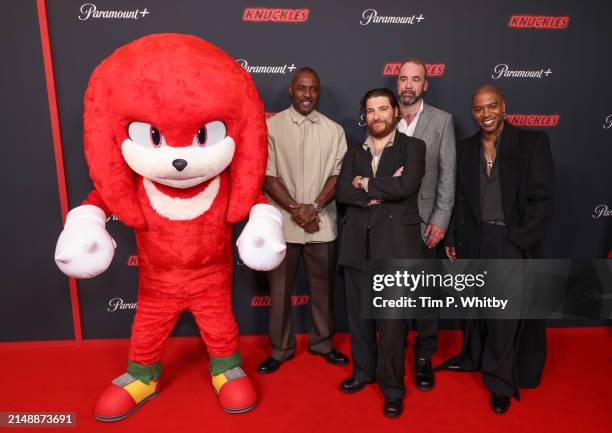 Knuckles, Idris Elba, Adam Pally, Rory McCann and Kid Cudi attend the global premiere of Paramount+ series "Knuckles" on April 16, 2024 in London,...