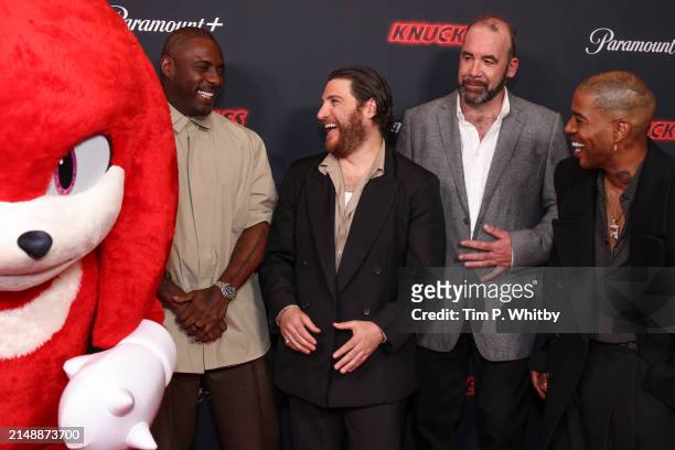 Knuckles, Idris Elba, Adam Pally, Rory McCann and Kid Cudi attend the global premiere of Paramount+ series "Knuckles" on April 16, 2024 in London,...