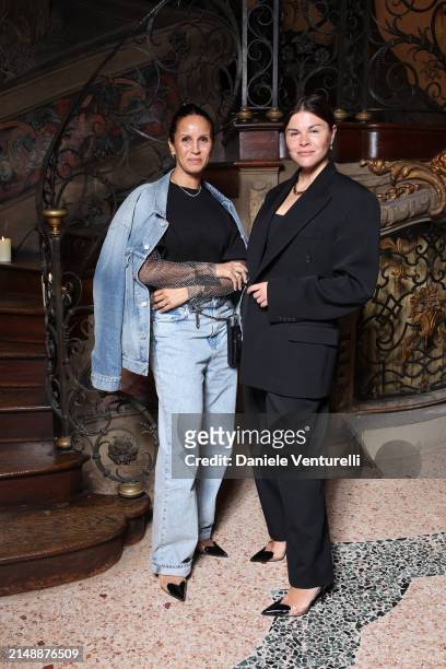 Emily Weiss and guest attend the WSJ "Style & Design" Celebration photocall during the Milan Design Week at Palazzo Trivulzio Brivio Sforza on April...