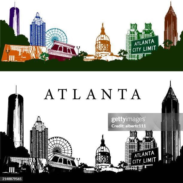 ilustrações de stock, clip art, desenhos animados e ícones de atlanta georgia stylized cityscape - atlanta