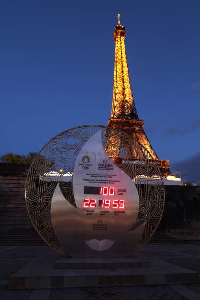 FRA: Omega Countdown Clock Displays The Time Until The Paris Olympic Games Opening Ceremony