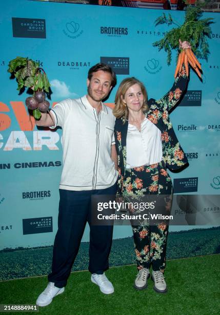 Kevin Bishop and Sally Phillips attend the UK premiere of "Swede Caroline" at Genesis Cinema on April 16, 2024 in London, England.