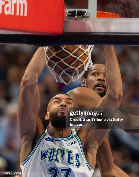 Minnesota Timberwolves center Rudy Gobert dunks in the fourth quarter. He led the Wolves with 21 points. The Minnesota Timberwolves lost to the...