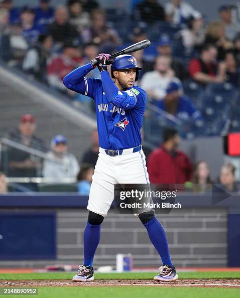 George Springer Padding George Springer of Toronto Blue Jays stands in his batters stance ...