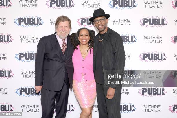 Oskar Eustis, playwright Suzan-Lori Parks, and director Steve H. Broadnax III attend the "Sally & Tom" opening night at The Public Theater on April...