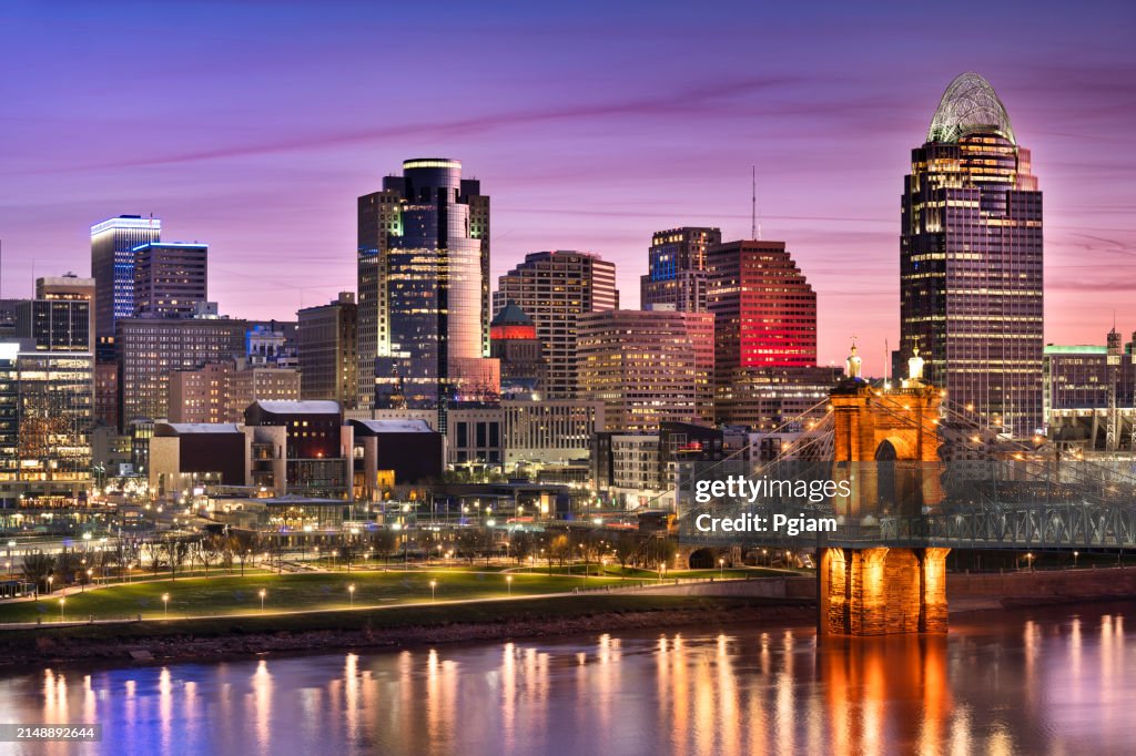 Cincinnati Ohio downtown city skyline scenic over the Ohio River