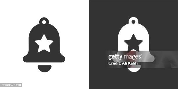 bell notification, alarm, and christmas decoration solid icons. containing data, strategy, planning, research solid icons collection. vector illustration. for website design, logo, app, template, ui, etc - notification bell stock illustrations