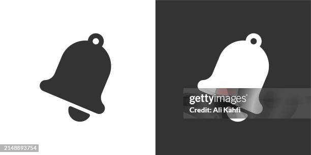 bell notification, alarm, and christmas decoration solid icons. containing data, strategy, planning, research solid icons collection. vector illustration. for website design, logo, app, template, ui, etc - notification bell stock illustrations