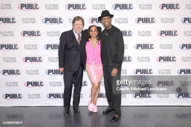 Oskar Eustis, playwright Suzan-Lori Parks, and director Steve H. Broadnax III attend the "Sally & Tom" opening night at The Public Theater on April...