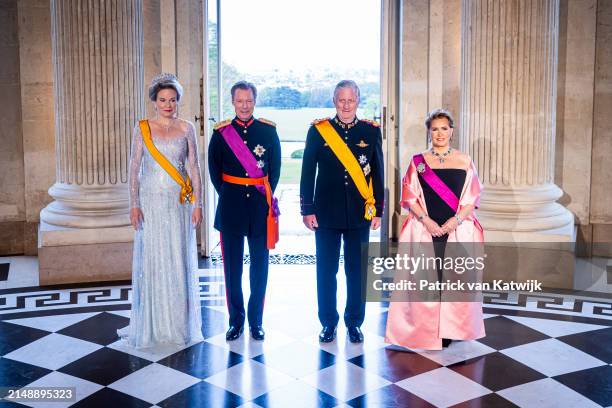 Queen Mathilde of Belgium, King Philippe of Belgium, Grand Duke Henri of Luxembourg and Grand Duchess Maria Teresa of Luxembourg attend the state...