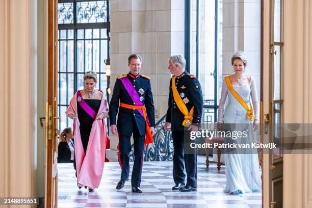 Grand Duchess Maria Teresa of Luxembourg, Grand Duke Henri of Luxembourg, King Philippe of Belgium and Queen Mathilde of Belgium attend the state...