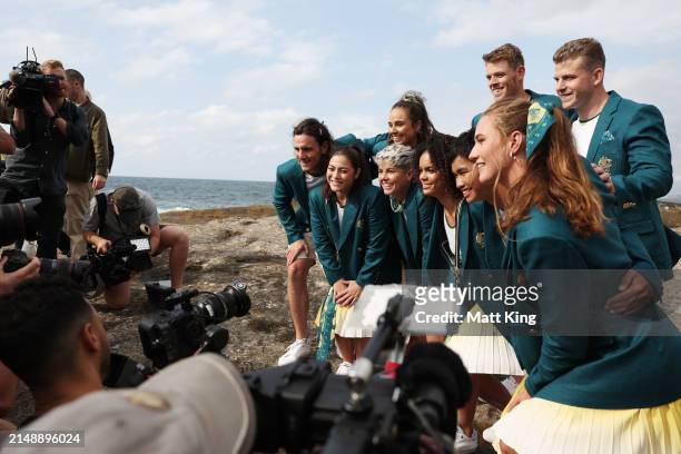 Members of the Australian Olympic team pose for media during the Australian 2024 Paris Olympic Games Official Uniform Launch at Clovelly Surf Club on...