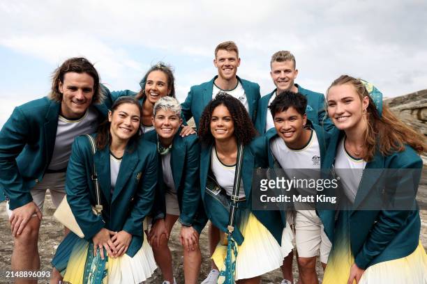 Members of the Australian Olympic team pose for media during the Australian 2024 Paris Olympic Games Official Uniform Launch at Clovelly Surf Club on...