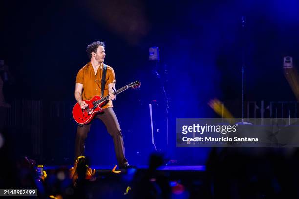 Kevin Jonas of Jonas Brothers performs live on stage during a concert on April 16, 2024 in Sao Paulo, Brazil.