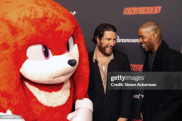 Adam Pally and Kid Cudi attend the "Knuckles" Global Premiere at the Odeon Luxe West End on April 16, 2024 in London, England.