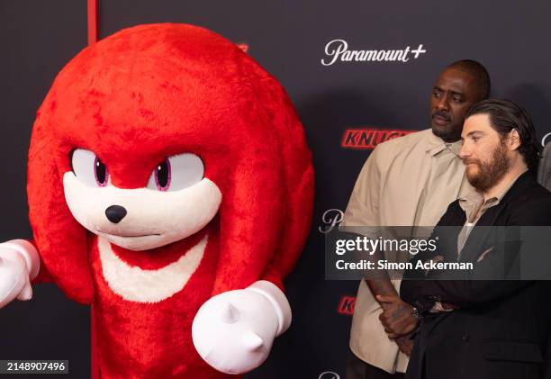 Idris Elba and Adam Pally attend the "Knuckles" Global Premiere at the Odeon Luxe West End on April 16, 2024 in London, England.