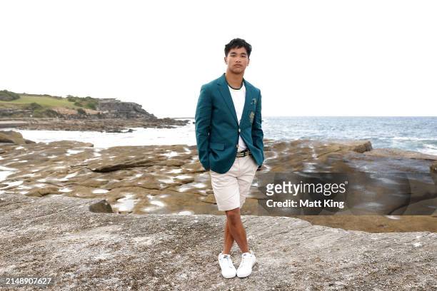 Australian athlete Jeff Dunne poses during the Australian 2024 Paris Olympic Games Official Uniform Launch at Clovelly Surf Club on April 17, 2024 in...