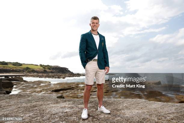 Australian athlete Nick Malouf poses during the Australian 2024 Paris Olympic Games Official Uniform Launch at Clovelly Surf Club on April 17, 2024...