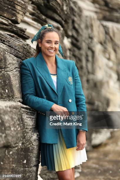 Australian athlete Mariafe Artacho del Solar poses during the Australian 2024 Paris Olympic Games Official Uniform Launch at Clovelly Surf Club on...