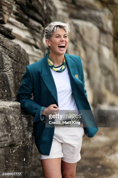 Australian athlete Michelle Heyman poses during the Australian 2024 Paris Olympic Games Official Uniform Launch at Clovelly Surf Club on April 17,...