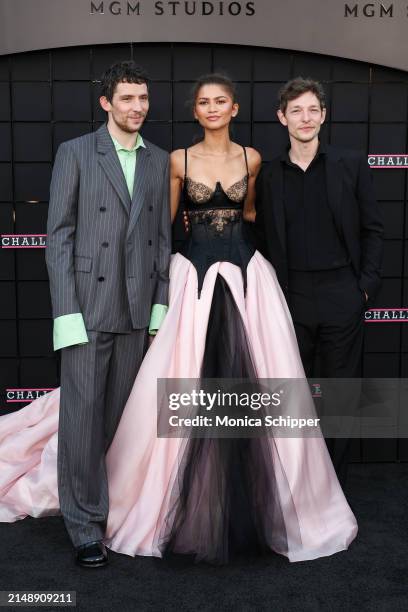 Josh O'Connor, Zendaya and Mike Faist attend the premiere of Amazon MGM Studios' "Challengers" at Westwood Village Theater on April 16, 2024 in Los...