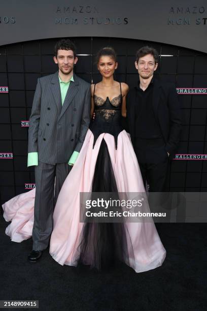 Josh O'Connor, Zendaya and Mike Faist attend the Los Angeles Premiere of Amazon MGM Studios' "Challengers" at Regency Village Theatre on April 16,...