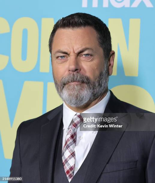 Nick Offerman arrives at the Los Angeles Premiere of Max Original Travel Series "Conan O'Brien Must Go" at Avalon Hollywood & Bardot on April 16,...