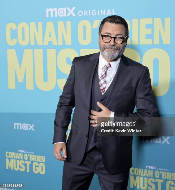 Nick Offerman arrives at the Los Angeles Premiere of Max Original Travel Series "Conan O'Brien Must Go" at Avalon Hollywood & Bardot on April 16,...
